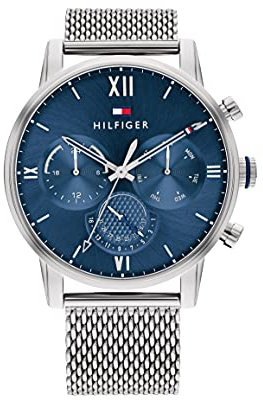 Tommy Hilfiger Multi Zifferblatt Quarz Uhr für Herren mit Silbernes Edelstahl-Mesh-Gliederarmband - 1791881