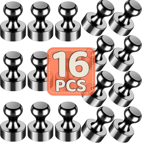 16 Pcs Fridge Magnets, Refrigerator Magnets, Small Strong Magnets, Whiteboard Magnets for Fridge, Magnetic Push Pins for Locker, Pins for Kitchen Office Accessories