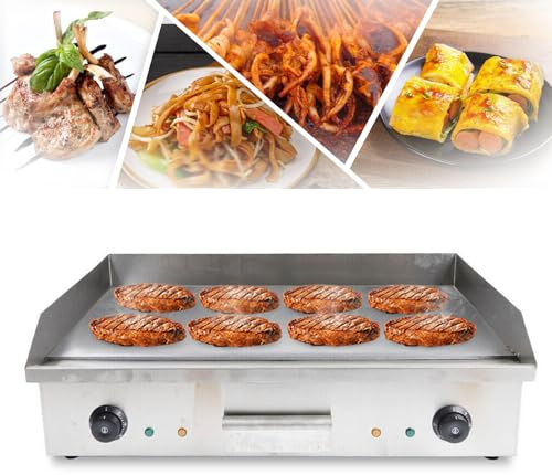 Placa de parrilla eléctrica de 220 V, 4400 W, 50-300 ℃, profesional, de acero inoxidable, con bandeja antisalpicaduras, para el hogar y el exterior