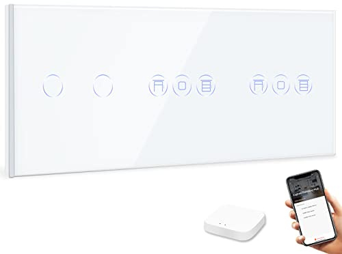 BSEED Smart ZigBee Schalter mit Rolladenschalter,2 Fach 1 Weg Smart Touch Schalter und Rolladenschalter arbeitet mit Smart Life/Tuya APP, kompatibel mit Alexa und Google Home Weiß(Hub erforderlich)