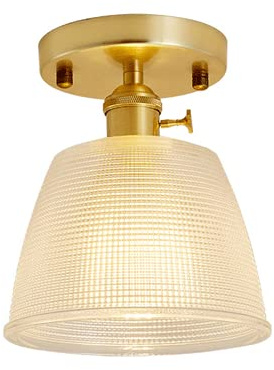 Elksdut Modern Curved Edge Pattern Glass Lampshade Ceiling Lighting Fixture, Brass Base Ceiling Light E27 Farmhouse Ceiling Lamp for Porch Hallway Foyer Kitchen Island Bedroom Dining Room