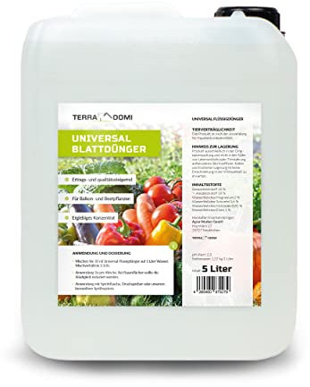 TerraDomi Blattdünger Universal | Konzentrat für Rasen, Gemüse und Beete | Spezialdünger mit wichtigen Mikronährstoffen | Für Pflanzen und Rasen im Außenbereich | 5 Liter