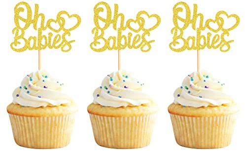 24 Stück Oh Baby Cupcake Topper Glitter Es ist Twins Cupcake Topper Baby Shower Cupcake Picks Dekorationen zum Feiern von Baby Shower Kids Birthday Party Supplies