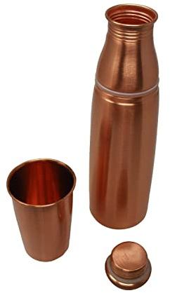 VG® 950ml Pure Indian Copper Bottle with stopper & Full Size Tumbler (250ml) Designer Copper Vessel for Drinking Water Many Amazing Ayurvedic Benefits One Piece Construction Travel size Leak Proof