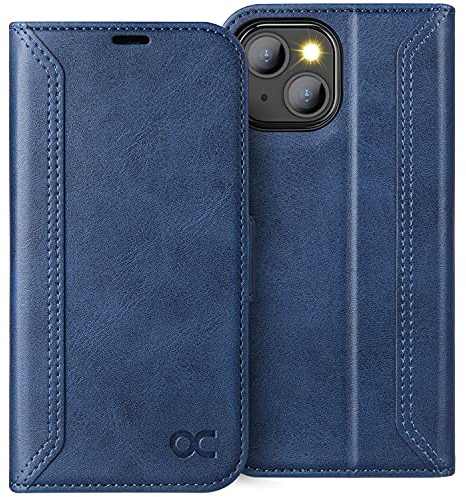OCASE Handyhülle für iPhone 13 5G Hülle Klappbar Retro Blau | Premium PU Leder Kartenfach Magnetverschluss RFID Schutzhülle Klapphülle Handytasche Lederhülle Tasche Etui