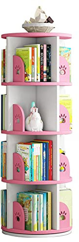 Mehrschichtiges Bücherregal Drehbares Bücherregal Bilderbuchregal for Kinder Bürolagerregal Zeitschriftenregal (Color : Rosa, S : 39x39x128cm)