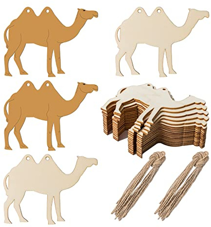 Decoración de madera de camello en blanco con cordeles para Navidad, boda, fiesta de cumpleaños, Navidad, día de Acción de Gracias, 20 unidades
