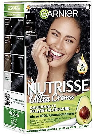 Garnier Nutrisse Dauerhafte Pflege-Haarfarbe mit nährenden Fruchtölen, Coloration mit 8 Wochen Halt, Ultra Crème Tönung, 10 Liquorice