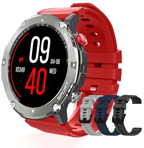 MAPEKS Reloj Inteligente Hombre Smartwatch Deportivo Pantalla HD Pulsómetro 3 Correas Extra Monitorización Salud Llamadas Notificaciones Compatible Android iOS Militar Elegante Sensor Preciso