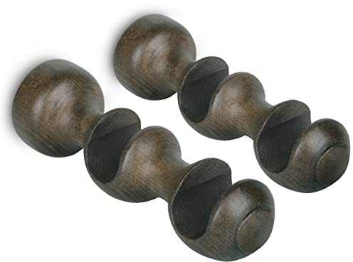 MERCURY TEXTIL- Pack de Dos Soportes (Marrón-Doble) | Para Barra Individual y para Barra Doble de Madera, Liso, Abierto para Barra de ø 28 mm. Colgador de Barra.