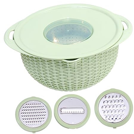 Alipis Cesta De Drenaje Doble Capa 28 Cm Acero Inoxidable Verde Con Tapa Ralladora Multiusos Para Frutas y Verduras Almacenamiento Cocina