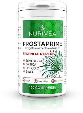 NURIVEA Serenoa Repens per la Prostata Integratori Saw Palmetto 360 Mg con Zinco Estratto di Ortica Epilobio Semi di Zucca 120 Compresse Made in Italy