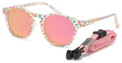 Kiddus Occhiali da Sole Bambina 4-7 Anni Polarizzati UV400 CAT3, Montatura TR90 Flessibile e Leggera, con Cordino Regolabile, Senza BPA, Protezione 100% UVA UVB, Certificati CE