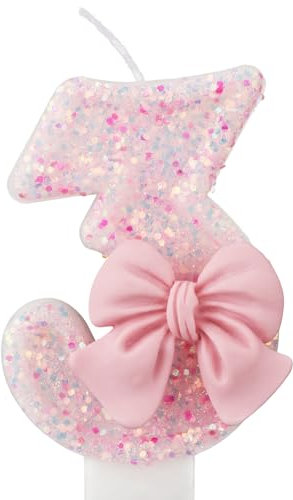 0-9 Candeline Compleanno, 7,5cm Rosa Fiocco Candele Numeri, Decorazioni Topper per Torta per Bambini, Ragazze, Adulti, Compleanno, Matrimonio, Anniversario, Articoli per Feste(3)