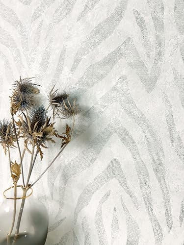 Newroom Tapete Weiß Vlies Zebra Streifen - Modern Animal Print Mustertapete für Wohnzimmer Schlafzimmer