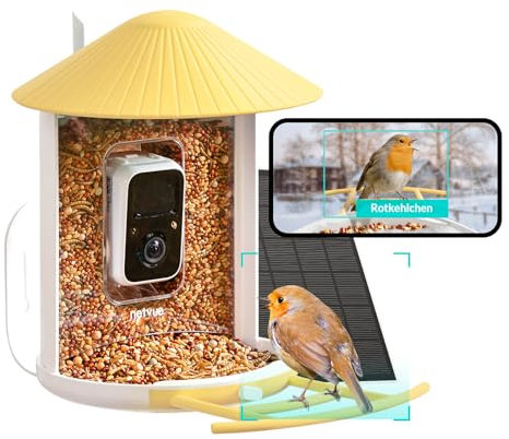 NETVUE by Birdfy Vogelfutterhaus mit Kamera und Kostenlos KI Vogelerkennung, Solarbetrieb Smart Vogelhaus Automatisch Aufnahme von Vogelvideos und App Benachrichtung