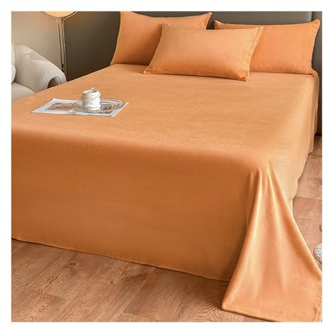 Sábana encimera coralina Invierno Cama 90/100/150/180/200cm Sábana Plana de Felpa de Forro Polar ultrasuave cómoda y cálida (Color : Orange, Size : 160x230cm)