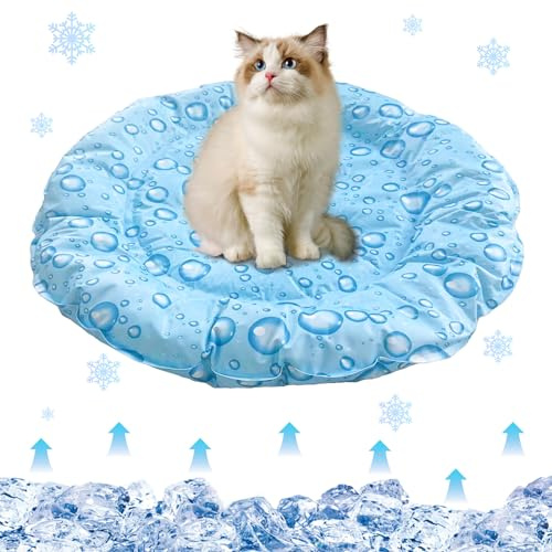 Oneshlee Kühlmatte Für Katzen Hund Rund 68cm, Kühldecke Gel Für Hunde Katzen, Hundekühlmatte Selbstkühlend Bett Für Haustiere Wasserdicht Waschbar, Kühlende Matte Haustiermatte (Regentropfen)