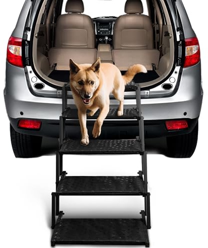 Extra breite Hundetreppe für Autos, faltbare Rampen für große Hunde mit rutschfester Oberfläche, tragbare Hundetreppen für Autos und SUVs, LKWs, unterstützt bis zu 113,4 kg