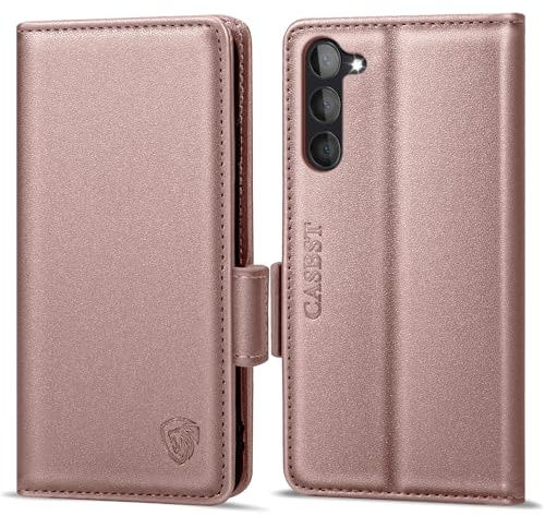 CASBST Handyhülle für Samsung Galaxy S23 Hülle, Premium Leder Schutzhülle Klappbar für Samsung S23, Flip Case mit Kartenfach Ständer Magnet Handytasche mit RFID Klapphülle für Galaxy S23 Rose