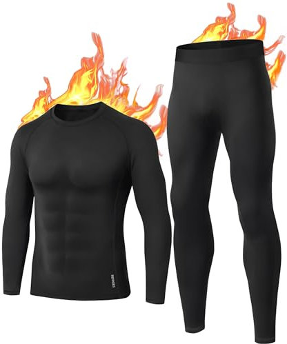 BENNIES Intimo Termico Uomo Tuta Termica Completo Set Pantaloni Termici Tuta Sci Abbigliamento Invernale per Sci Palestra Ciclismo Calcio Corsa Running L