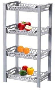 Qualiware Panier de rangement à 4 niveaux pour aliments et légumes - Panier à fruits d'angle en plastique - Étagère debout pour légumes (gris)