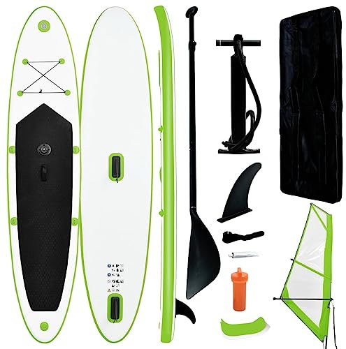 Hommdiy Stand Up Paddleboard Set Aufblasbar mit Segel Tragetasche SUP Board Surfbrett Surfboard Paddling ISUP 330x72x10cm,Grün und Weiß