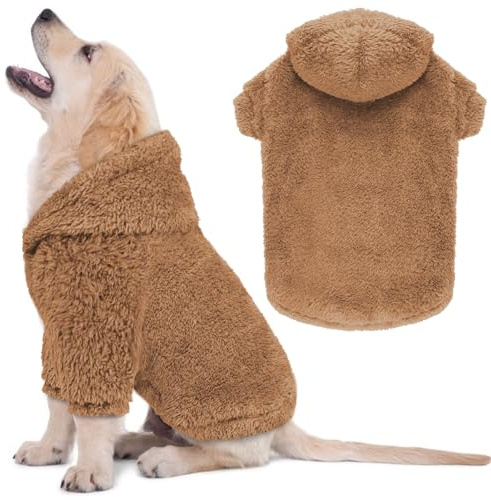 Fuzzy Hundepullover für mittelgroße Hunde, Hunde-Kapuzenpullover, weich, doppelseitig, Plüsch-Fleece, Haustierkleidung, Mantel, Kapuzenpullover, Sherpa-Kapuzen-Sweatshirt (Kaffee-M)