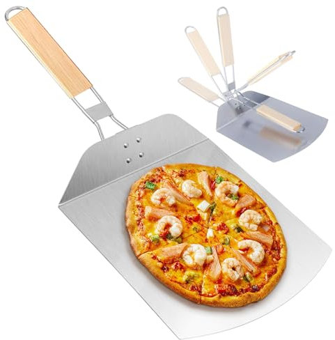 Pala per pizza in acciaio inox, per barbecue o forno, pietra per pizza con pratico manico pieghevole, ideale per uso domestico