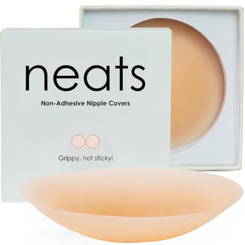 NEATS Grippy Nipple Covers for Women, Reusable Hypoallergenic Silicone Pasties, Non-Adhesive Body-Heat Activated, Invisible No-Show Breast Covers