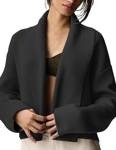 BQDCQB Cardigan corto da donna maglioni aperto sul davanti giacca a maniche lunghe maglione cappotto alla moda autunno inverno capispalla, nero, Large