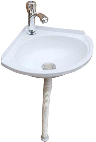 XRB2050 Mini Handwaschbecken, 28x28x11cm / 11x11x4.3inch Oval Handwaschbecken aus Kunststoff, Waschtrog Wandmontage Platz sparen für Badezimmer & Gäste WC Weiß A Kaltes Wasserhahn