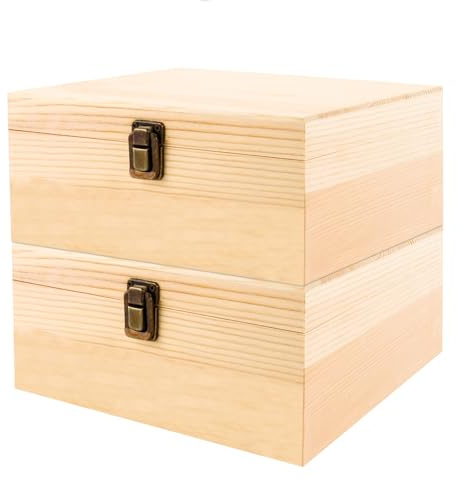 LDXDRU 2 Stück Holzkiste mit Deckel Klein, 23x23x10cm Holzbox Geschenkbox Schachtel mit Deckel, Holzschachtel zum Basteln, Kisten Aufbewahrung mit Deckel für Decoupage, Lagerung
