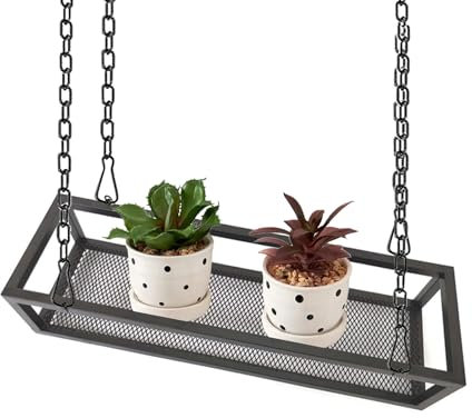 Renmlion Hanging Ceiling Shelf Floating Suspended Shelving, Ceiling Hanging Plant Shelves Flower Pot Stand Kitchen Storage Rack Wine Holder for Bar Home Office Restaurant(120x25x15cm)