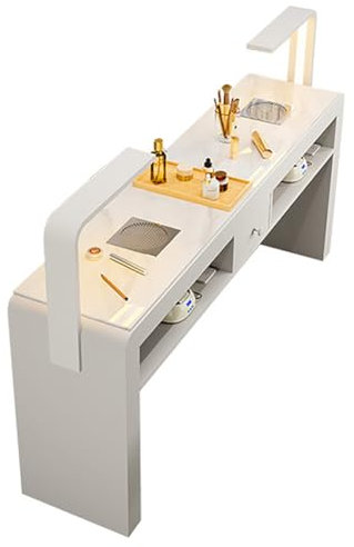 TT-YEC Professioneller Maniküretisch Im Nagelstudio Mit Lampe, Sauger Und Marmorplatte, Luxuriöser Maniküre-Arbeitstisch, Moderne Indoor-Manikürestation Mit Stecker,L140cm