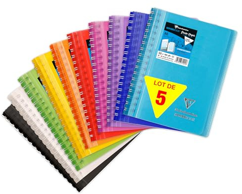 Clairefontaine 331201Cpack - Packung 5 Zeichenheft Koverbook mit Doppelspiralbindung, A6 10,5x14,8 cm, 50 Blatt blanko 125g, sortiert, 5 Stück
