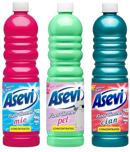 Asevi Intense Scent Floor Cleaner Variety Pack – 3 x 1L (Mio, Pet, Cian) – Concentrated Formula for a Deep and Refreshing Clean