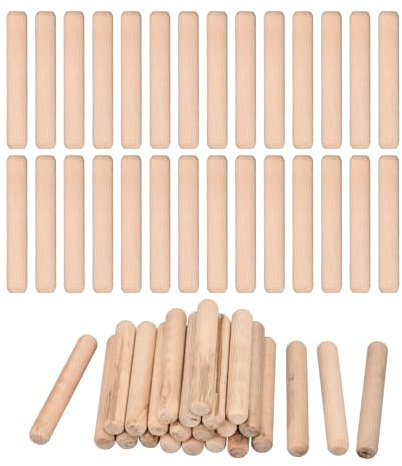 QUARKZMAN 90 Pcs Clavijas De Madera 12x80mm (0.47x3.15) Extremos Biselados Y Estriados Clavijas De Madera Dura Seca Para Muebles Y Estanterías De Carpintería