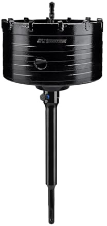 Mollom 105mm (4-1/8) Scie trépan pour béton avec tige SDS Plus 220 mm | Scie à trépane robuste avec foret pilote 110 mm et vis antidérapante pour pierre, brique, mur, maçonnerie
