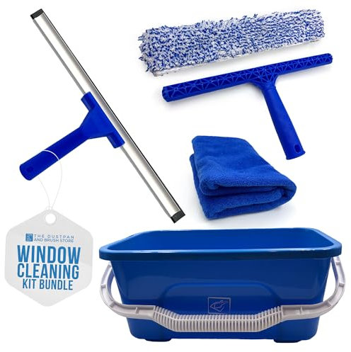 Complete Window Cleaning Equipment Kit - Microfibre Washer Applicator, 42cm Bucket, Microfibre Cloth, Handheld Window Cleaner Squeegee with Rubber Lip, Ideal Window Squeegee for Glass Panels