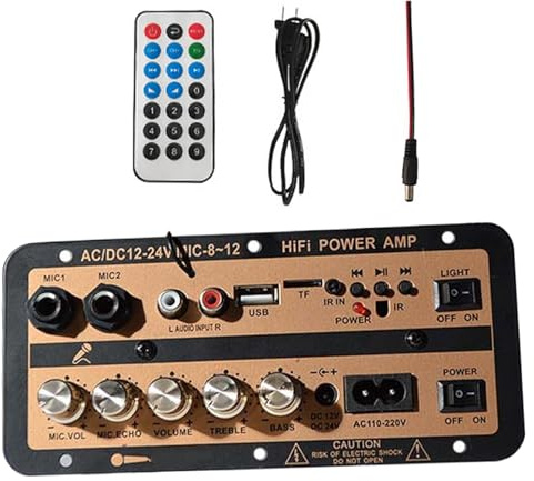 Nankoyal Scheda amplificatore di potenza per auto, scheda amplificatore di potenza audio auto,Modulo amplificatore audio stereo digitale 12V e 24 V - Scheda altoparlante wireless con telecomando per