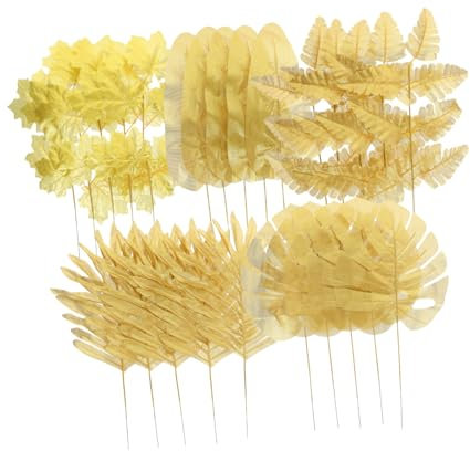 VICASKY 25 Pezzi Di Foglie Di Palma D'oro Artificiale Decorazioni Finte Tropicali Foglie Di Di Palma Realistiche Decorazioni Per La Festa Della Spiaggia Del Banchetto Hawaiano