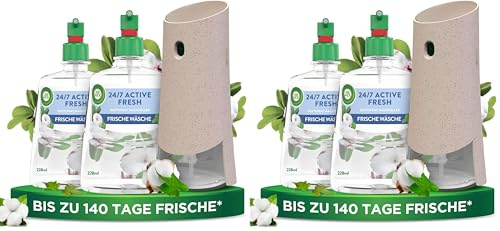 Air Wick Active Fresh – Starter Set – Aeorosolfreier, automatischer Lufterfrischer – Raumduft Frische Wäsche – 1 x 228 ml Nachfüller + Gerät (Packung mit 2)