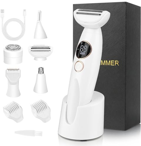 Rasoir Electrique Femme 5 En 1, Tondeuse Femme Intime, Précise Tondeuse de Bikini pour Femmes Rasoir Electrique, Sec et Humide IPX7, Epilateur Visage Feme pour Le Corps, Visage, Aisselles