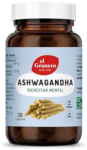 El Granero Integral - Ashwaganda - 30 Cápsulas - Contribuye a mantener la resistencia, la sensación de energía y vitalidad para el bienestar físico y mental normales