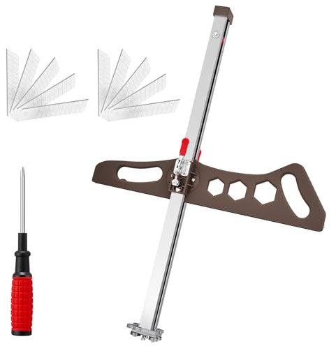 SakerPlus Foldable Drywall Cutting Tool,Cuts 1/4&3/8&1/2 Boards,Portable Gypsum Board Cutter Laser-Etched Dual Scale for Home Renovation,Drywall Projects with 10pcs Blades (Dual Positioning Brown)