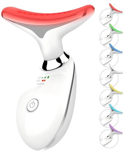 ELISHINE 7 Color Face and Neck Massager Light Therapy, Red Light Based Facial Massager for Skin Care, Smoothing, Firming (White)