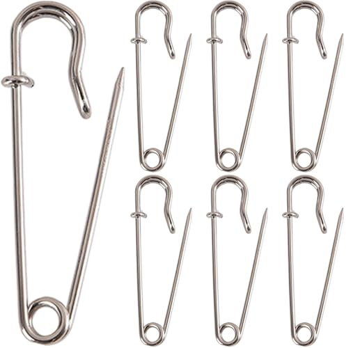 Paket med 12 Stora säkerhetsnålar, starka taknålar, tung filtstift, extra robust bulkstift, säkerhetsnål, tung för kläder täcken hantverk kjolar kilts brosch (63 mm)