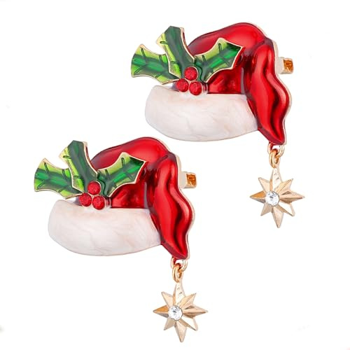 Healvian 2 Stück Weihnachtsbrosche Damen Anstecker Weihnachten Weihnachtsmütze Brosche Metall Weihnachtsanstecker für Für Pullover Kleid Mantel Schal Weihnachtsschmuck Dekoration