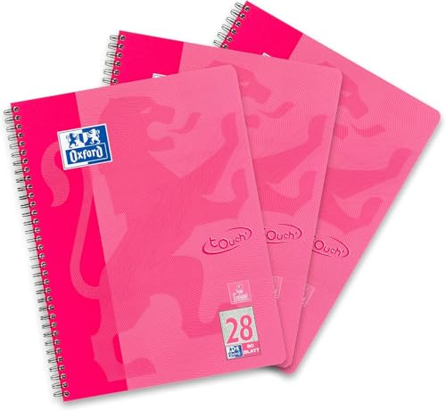 Oxford TOUCH A4+ Collegeblock, 80 Blatt, OPTIK PAPER+®, Doppelspirale, Mikroperforation, scribzee kompatibel (rosa | kariert)